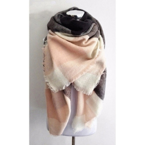 Winter Blanket Fall Blanket Scarf Pink Gray - Picture 3 of 4